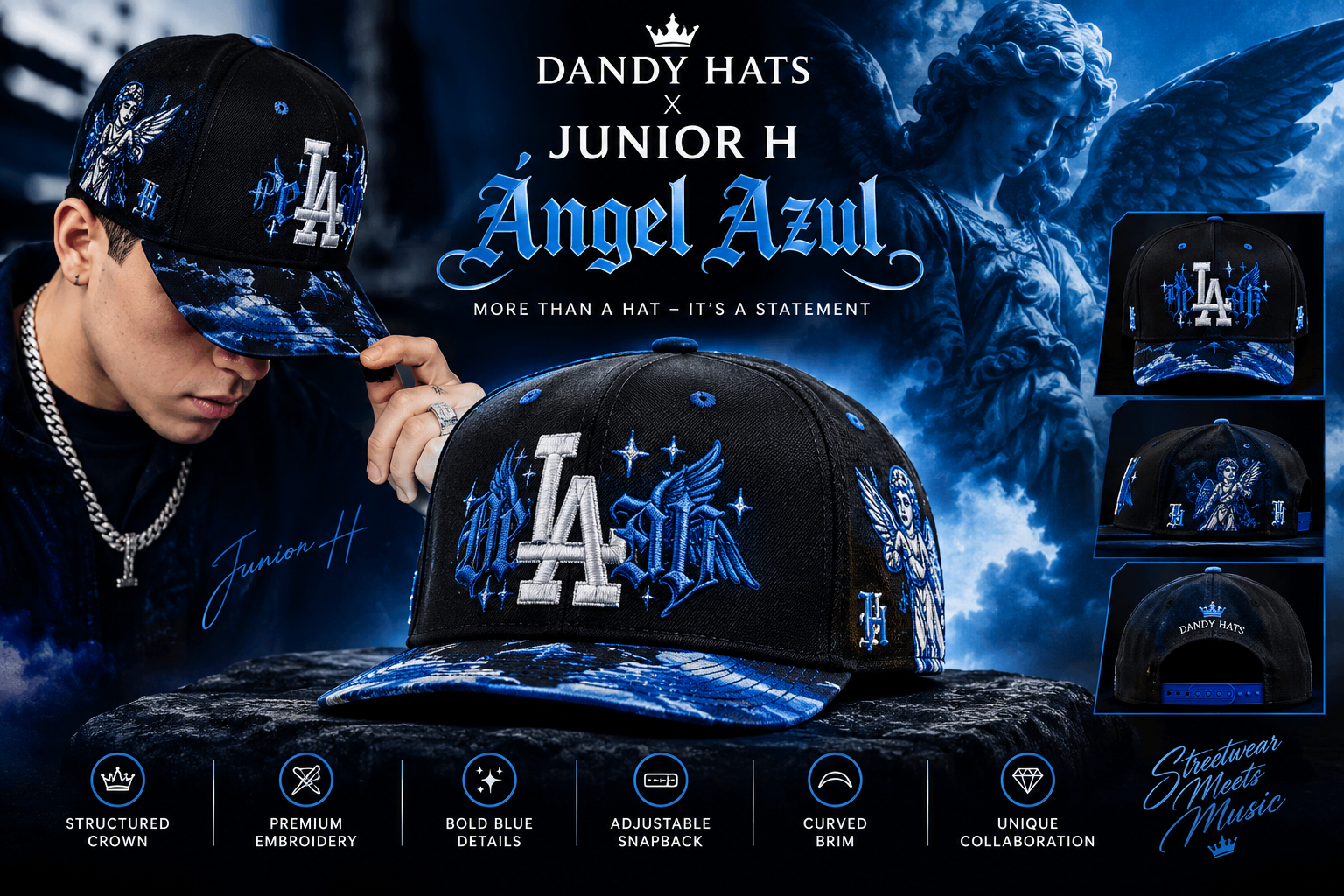 Dandy Hats X Junior H Ángel Azul