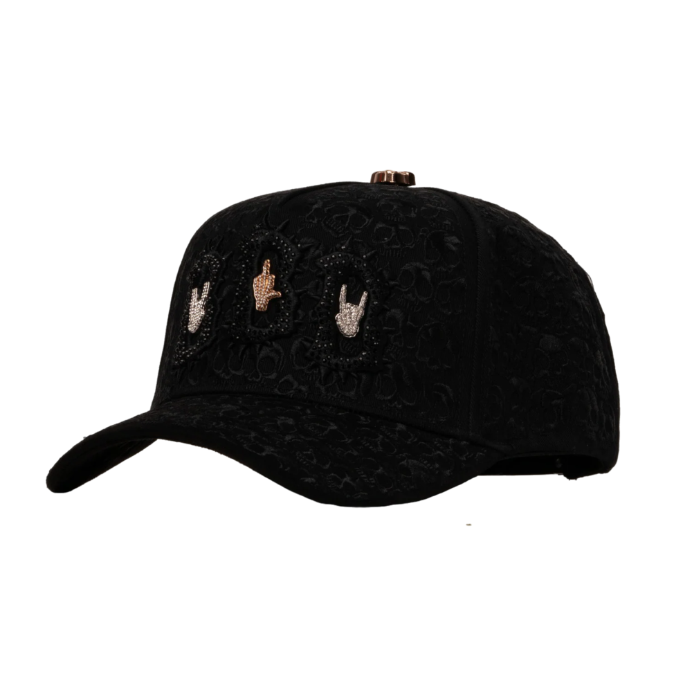 BARBAS HAT BBB HAND SKULL CRYSTALS NEGRA HAT